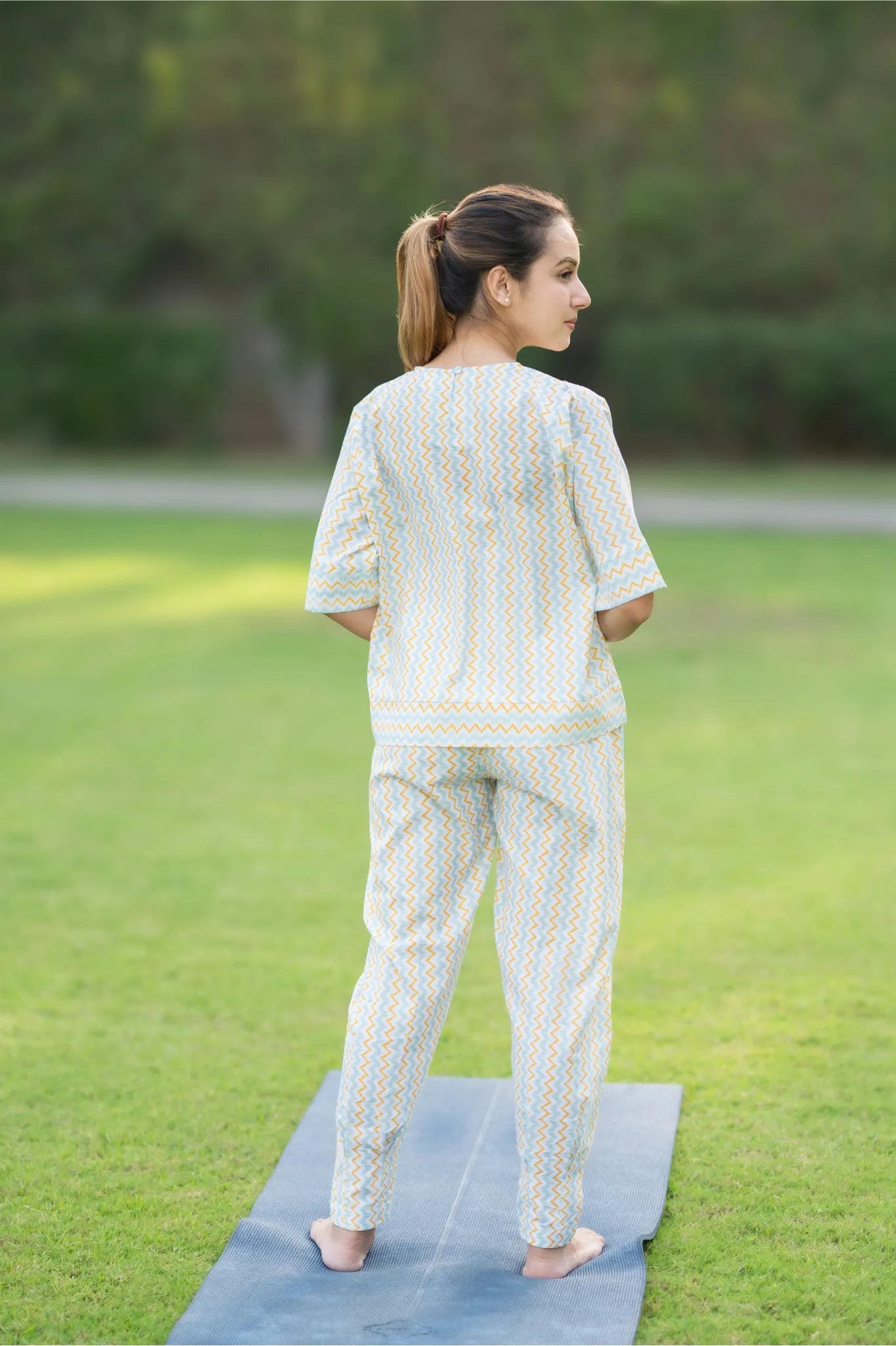 Sea green and saffron yoga set