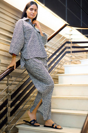 Black Grey Floral Printed Coord Set - Visramaa