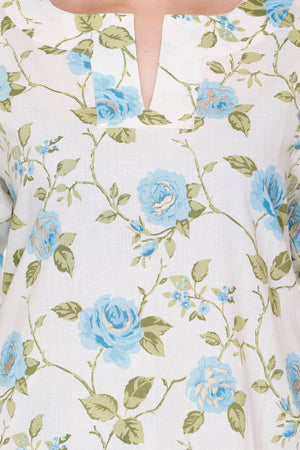 Sky Blue Flower Printed Night Suit - Visramaa