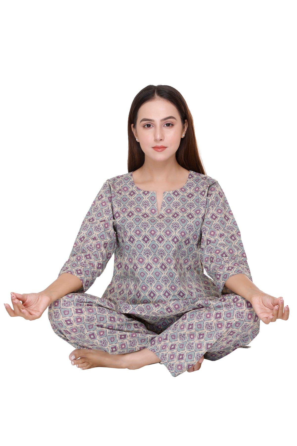Purple Color Geometrical Print Night suit - Visramaa