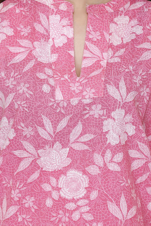 Hot Pink Floral Night Suit - Visramaa