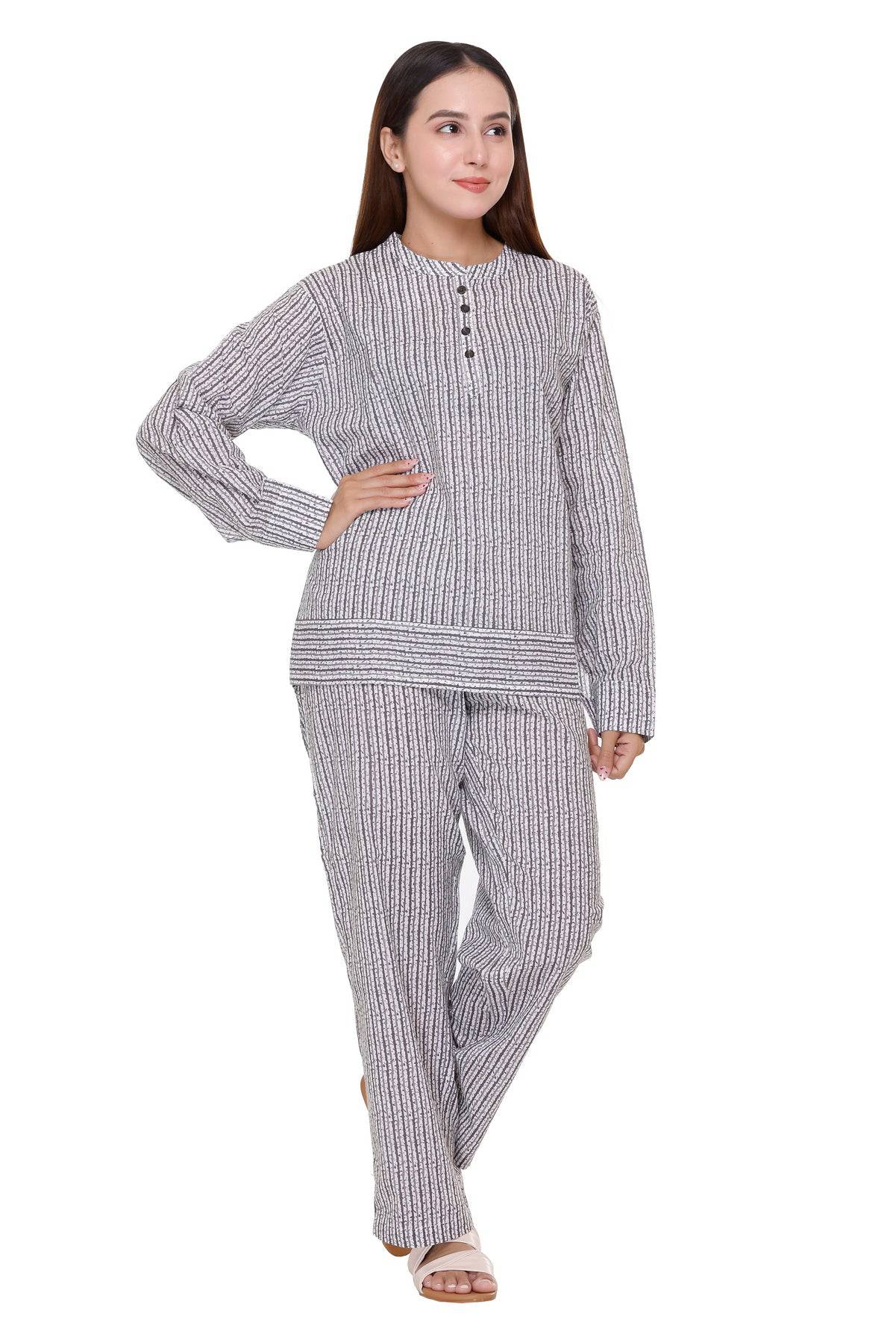 Black and Grey Stripes Night Suit - Visramaa