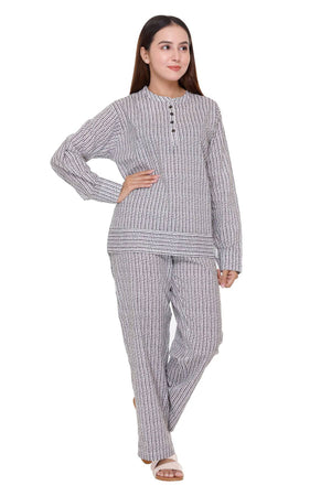 Black and Grey Stripes Night Suit - Visramaa