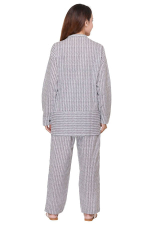 Black and Grey Stripes Night Suit - Visramaa
