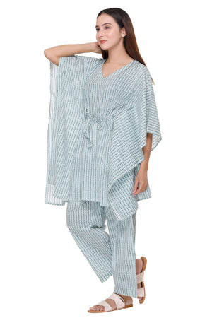 Green Stripes Kaftan Coord Set - Visramaa