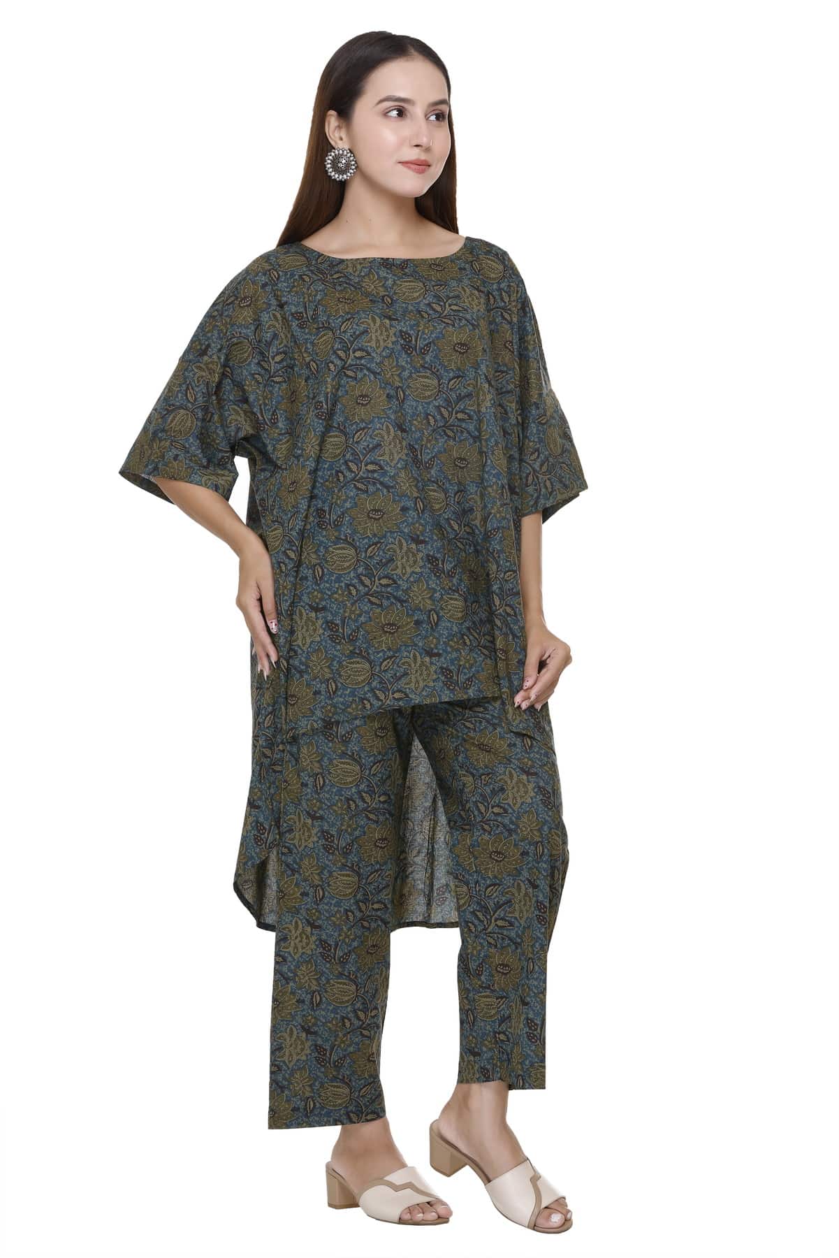 Peacock green Printed (high low) Coord Set - Visramaa