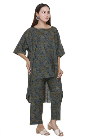 Peacock green Printed (high low) Coord Set - Visramaa