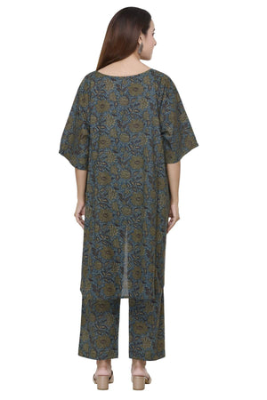 Peacock green Printed (high low) Coord Set - Visramaa