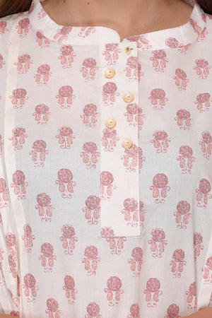 Peachy White- Paisley Print (Pleated) Coord Set - Visramaa