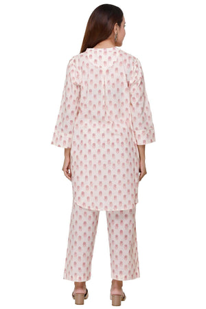 Peachy White- Paisley Print (Pleated) Coord Set - Visramaa