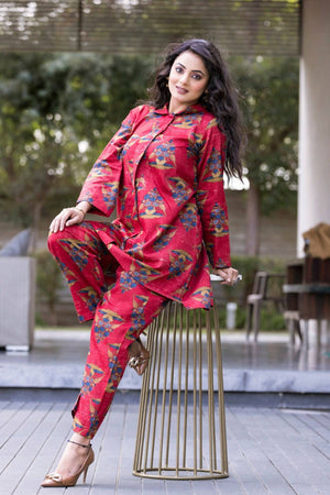 Floral Red Printed Co-ord Set - Visramaa