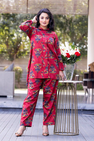 Floral Red Printed Co-ord Set - Visramaa