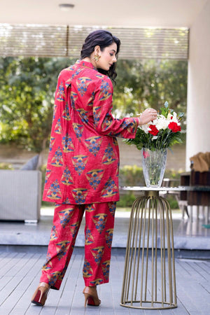 Floral Red Printed Co-ord Set - Visramaa