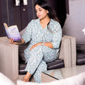 Light Green Floral Print Nightsuit - Visramaa
