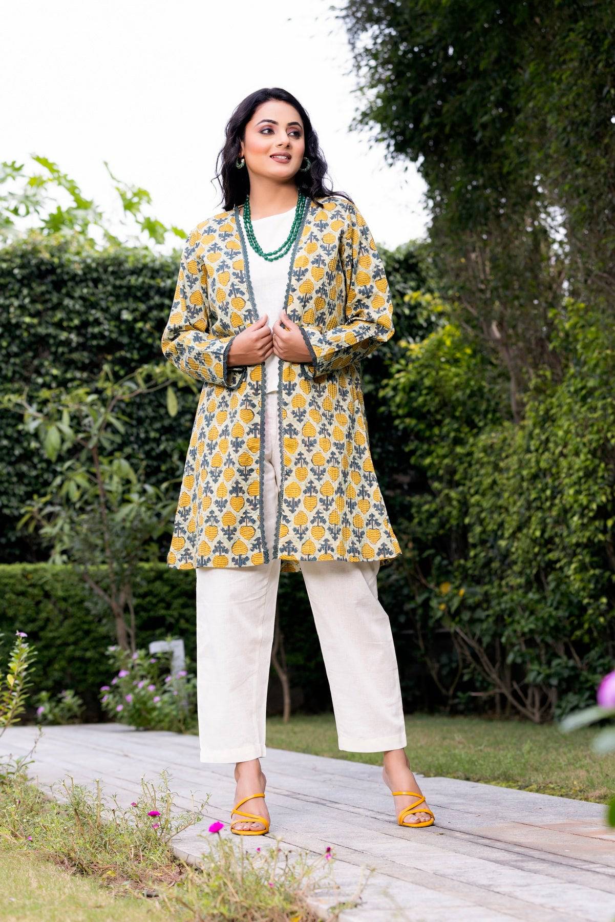 Three Piece Set With Floral Jacket - Visramaa