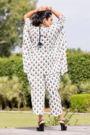 White Kaftan Style Printed Coordset - Visramaa
