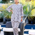 Front Pleating Floral White-Grey printed Night suit - Visramaa