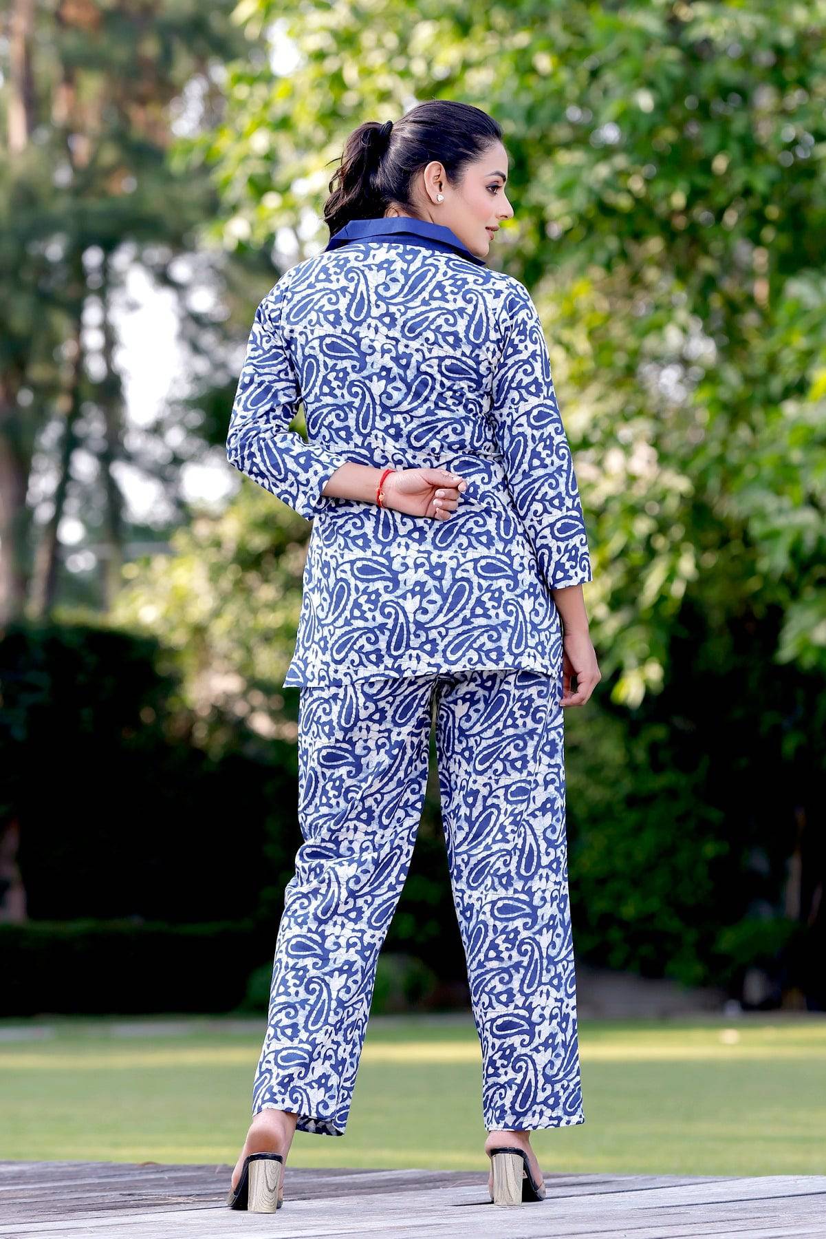 Paisley Printed Blue Nightsuit - Visramaa