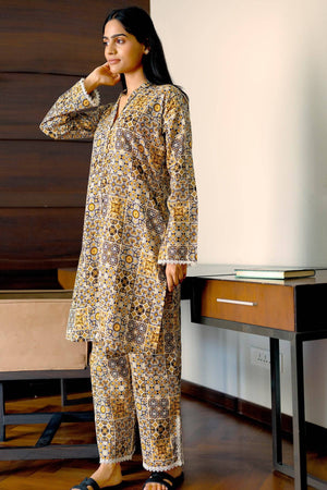 Ajrak Print Brown Coord Set - Visramaa