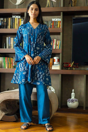 Blue Block Print Blue Coord Set - Visramaa