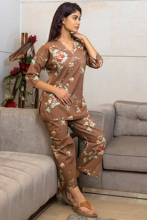 Brown Floral Print Coord Set - Visramaa