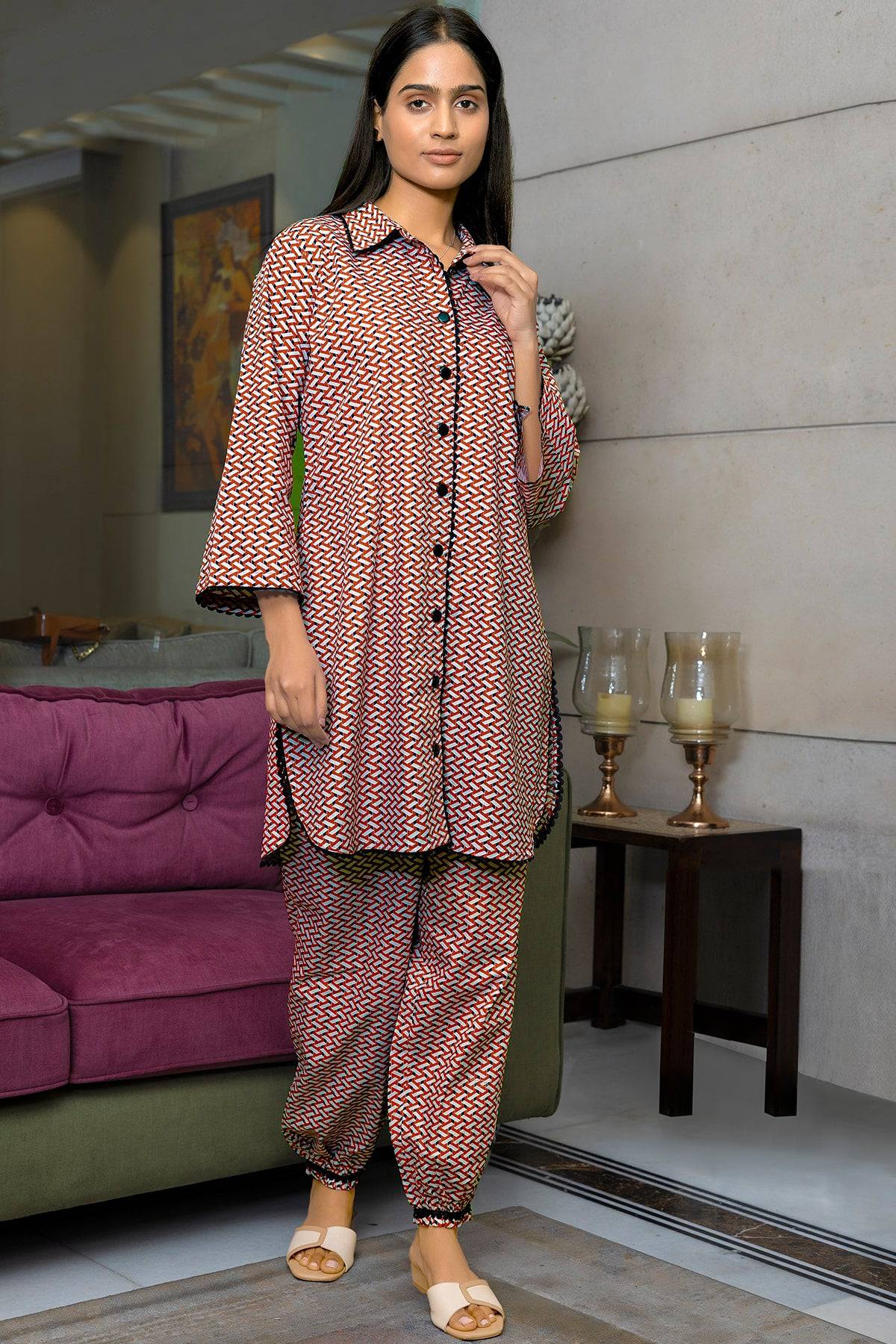 Cotton Print Collar Coord Set - Visramaa