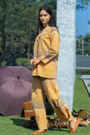 Double shade Yellow Brown Check Coord Set - Visramaa