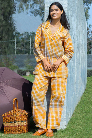 Double shade Yellow Brown Check Coord Set - Visramaa