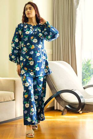 Floral Print Boat Neck Coord Set - Visramaa