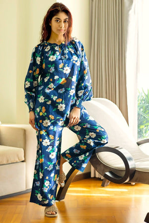 Floral Print Boat Neck Coord Set - Visramaa