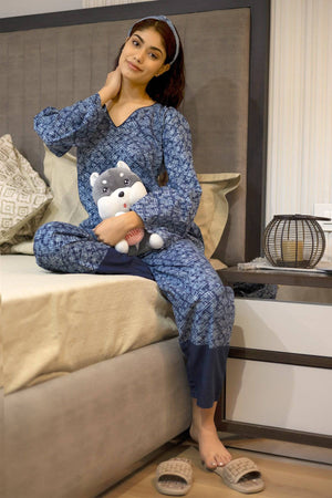 Blue Geometrical Printed Night Suit - Visramaa