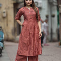 Rust Pleated Cotton Kurta Set
