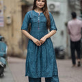 Teal Pintuck Cotton Kurta Set