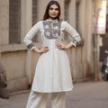 Ivory & Grey Printed Yoke Asymmetric Kurta Set