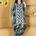 Black & Aqua Printed Linen Co-ord Set
