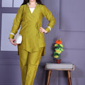 Olive Wrap Cotton Silk Co-ord Set
