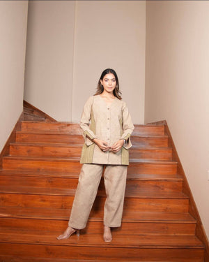 Beige Jacquard Cotton Set - Visramaa