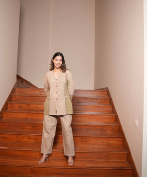 Beige Jacquard Cotton Set - Visramaa