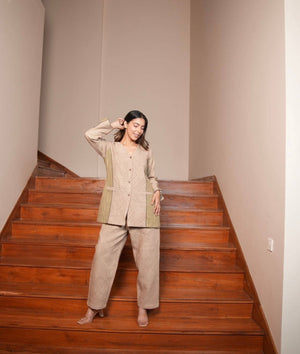 Beige Jacquard Cotton Set - Visramaa