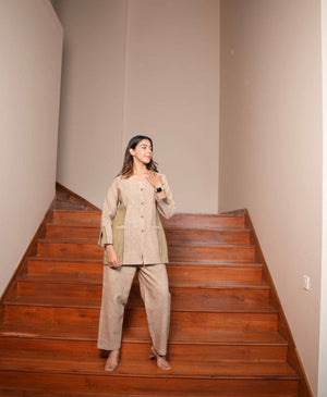 Beige Jacquard Cotton Set - Visramaa