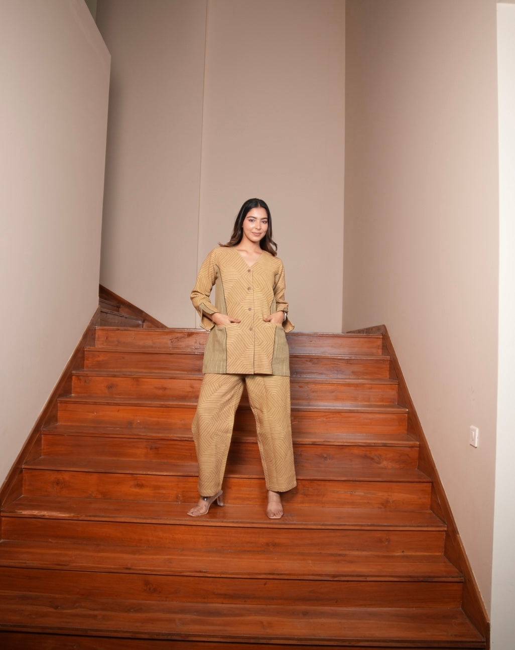 Mustard Jacquard Cotton Set - Visramaa