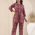 Wine Maroon Sanganeri Print Co-Ord Set - Visramaa