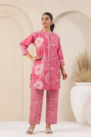 Rose Pink Block Print Co-Ord Set - Visramaa