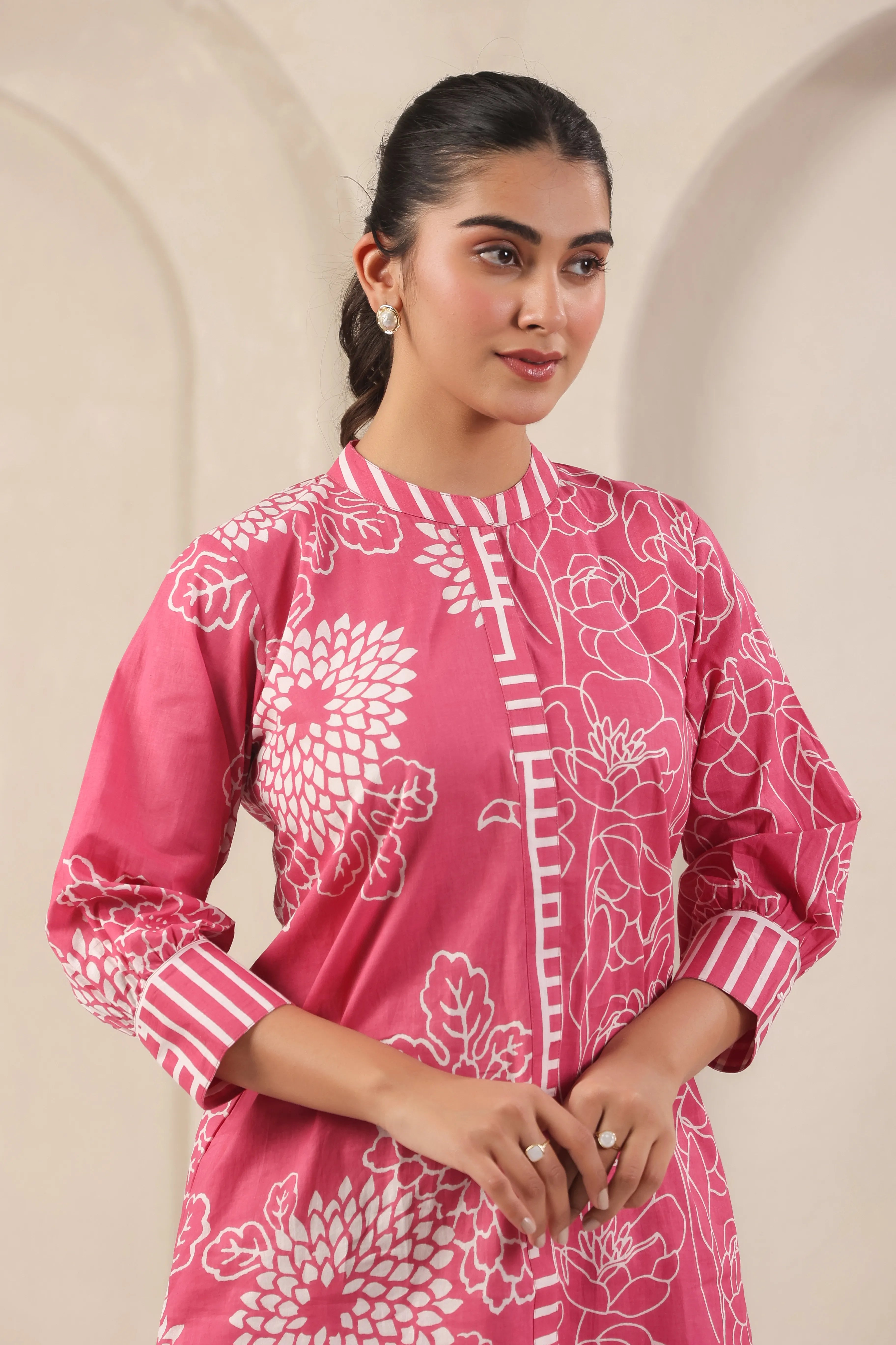 Rose Pink Block Print Co-Ord Set - Visramaa