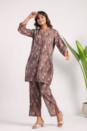 Brown cotton block printed coord set - Visramaa