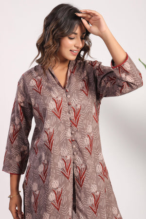 Brown cotton block printed coord set - Visramaa