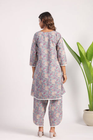 Mauve Floral High Low Coord Set - Visramaa