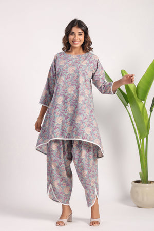 Mauve Floral High Low Coord Set - Visramaa