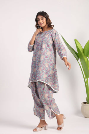 Mauve Floral High Low Coord Set - Visramaa