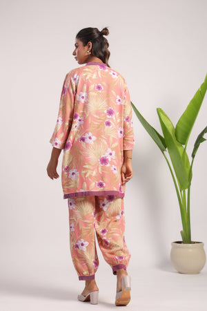 Pink floral printed linen coord set - Visramaa